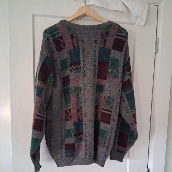 London Fog Wool Sweater Cardigan Men Large Vintage Academia 90s Eclectic Grandpa - Picture 2 of 4